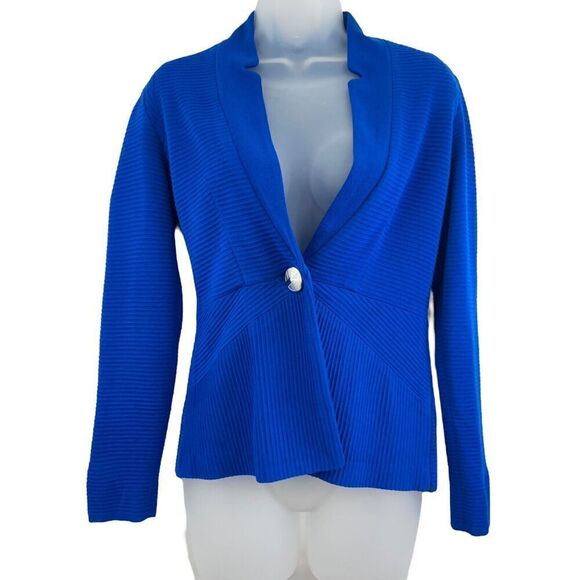 Exclusively Misook Jacket Top Women's XS Cobalt Blue Knit Blazer Button Career - Picture 1 of 11